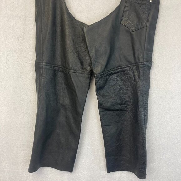 Leather Club Chaps Mens Large L Black Motorcycle Adjustable Belt Zip Side Snap - Picture 7 of 16